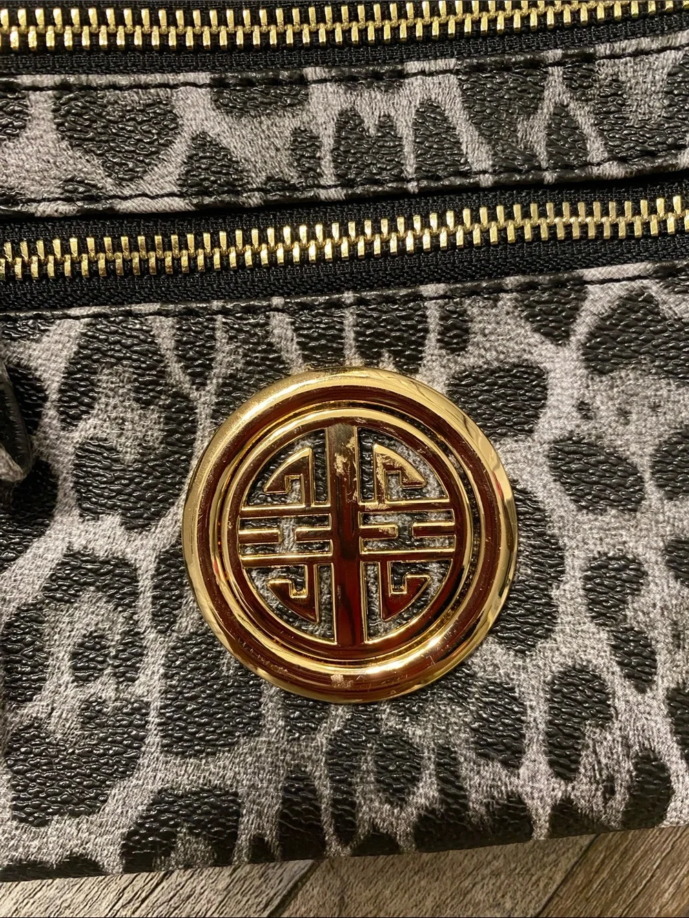 Leopard Print Wristlet Clutch with Gold Emblem